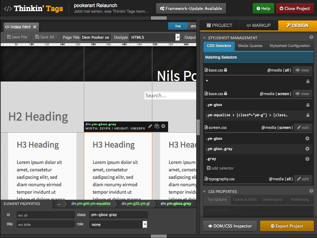 Screenshot "Thinkin'Tags" Screenshot des Layout- und Prototyping-Tools "Thinkin'Tags"