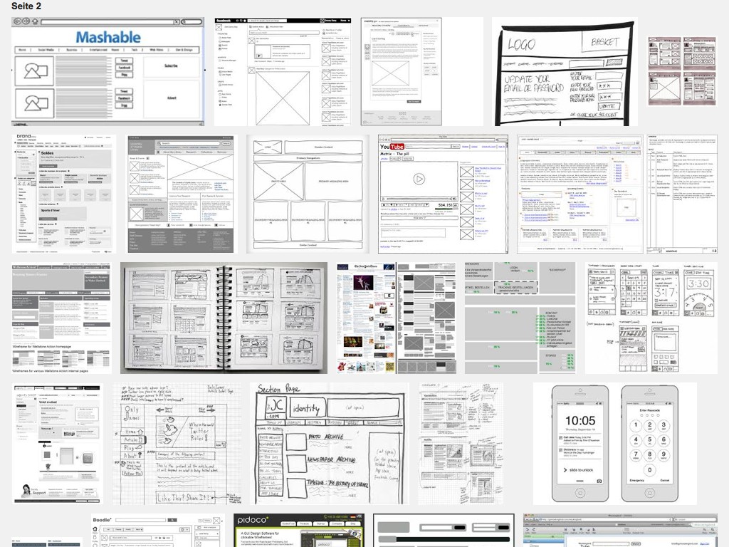 Screenshot Google Bildsuche zu "Wireframes" Ausgabe Google Bildsuche, Stichwort "Wireframes"
